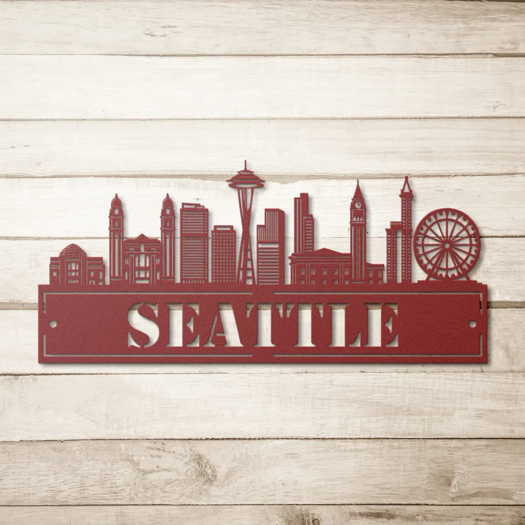 Custom Metal Seattle Sign - Personalized Us City Skyline