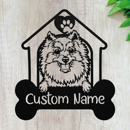 Custom Pomeranian Metal Art - Personalized Dog Name Welcome