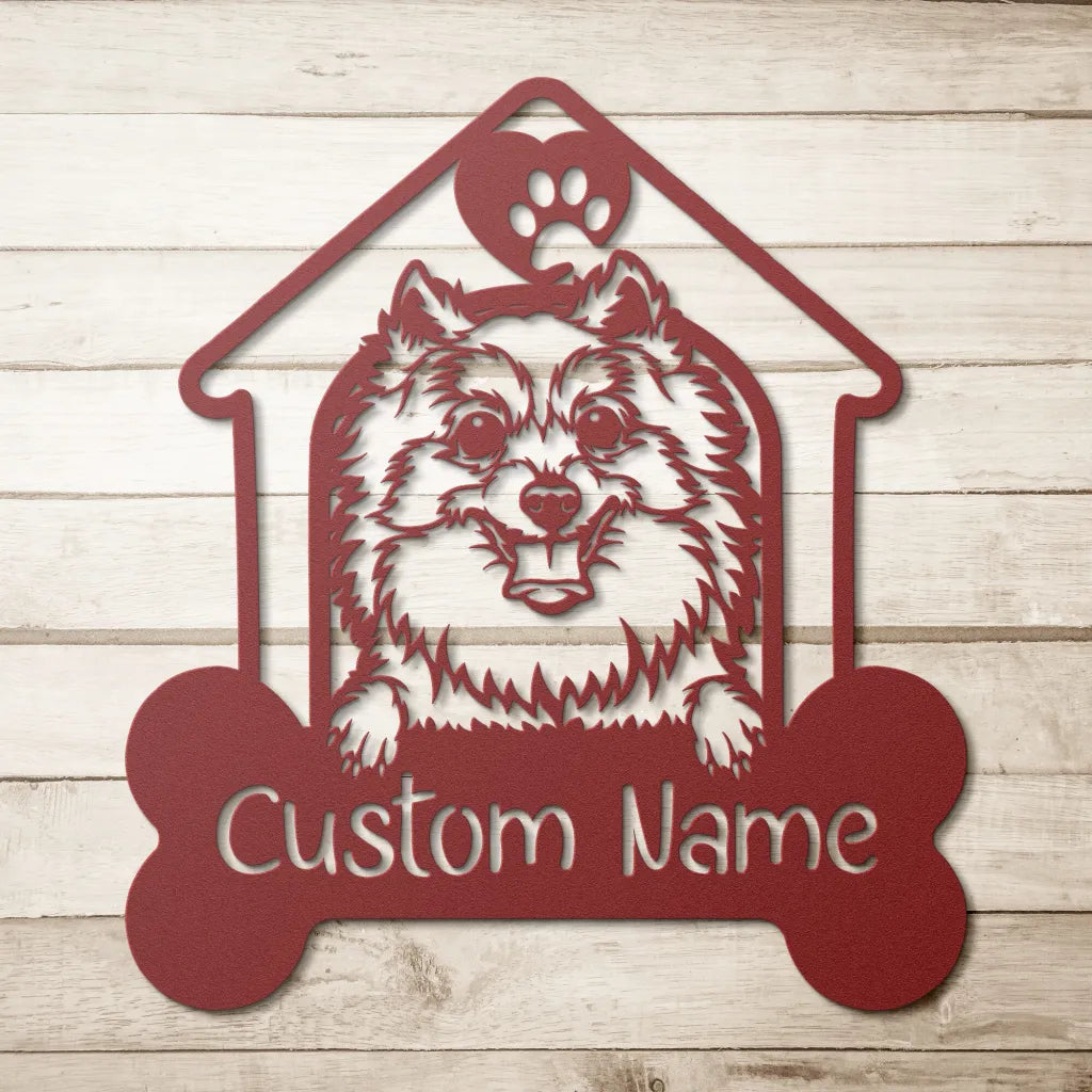 Custom Pomeranian Metal Art - Personalized Dog Name Welcome