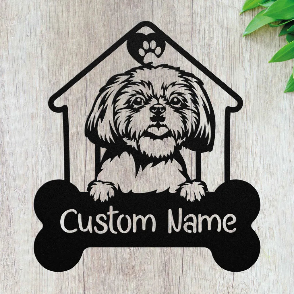 Custom Shih Tzu Metal Art - Personalized Dog Name Welcome