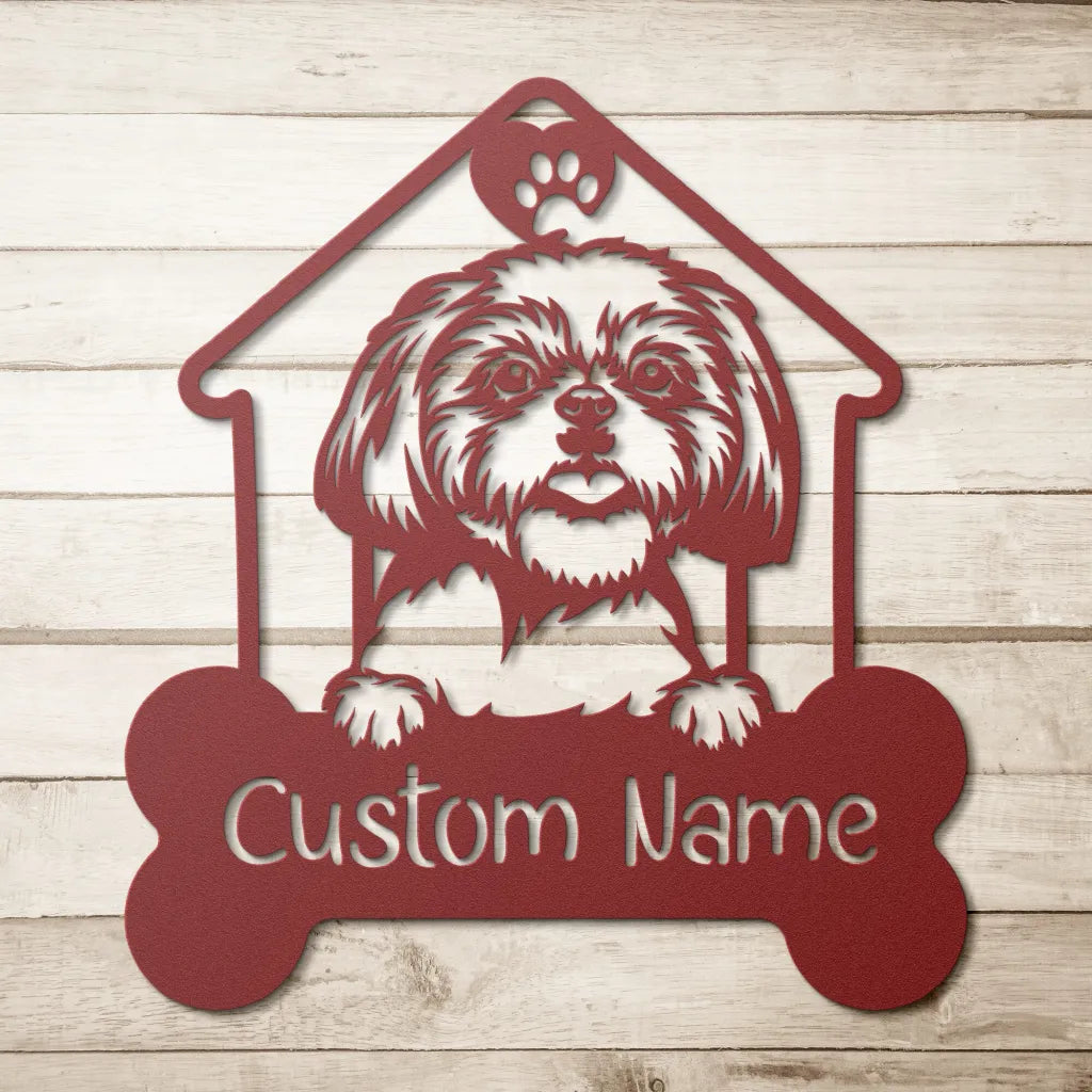 Custom Shih Tzu Metal Art - Personalized Dog Name Welcome