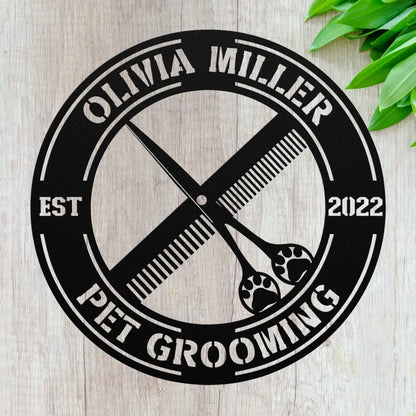 Customized Metal Pet Grooming Sign - Personalized Dog