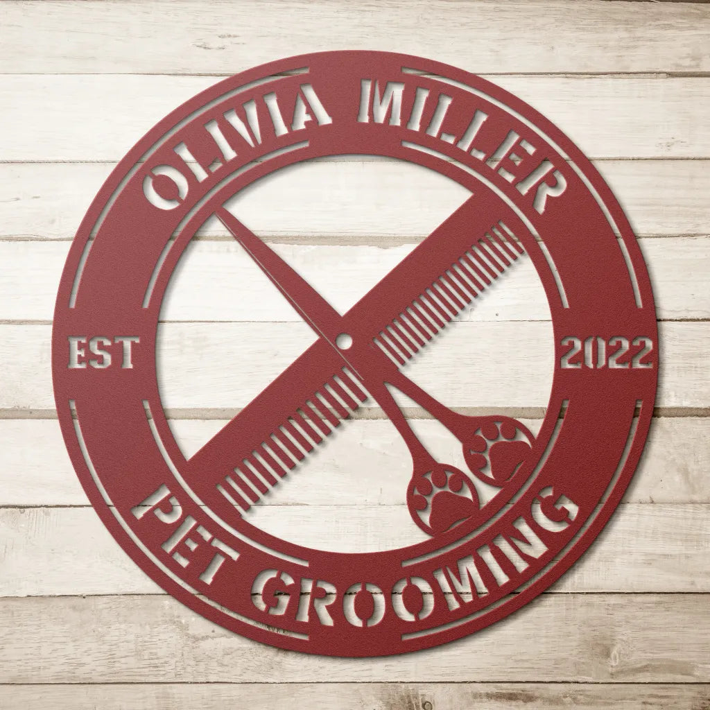 Customized Metal Pet Grooming Sign - Personalized Dog