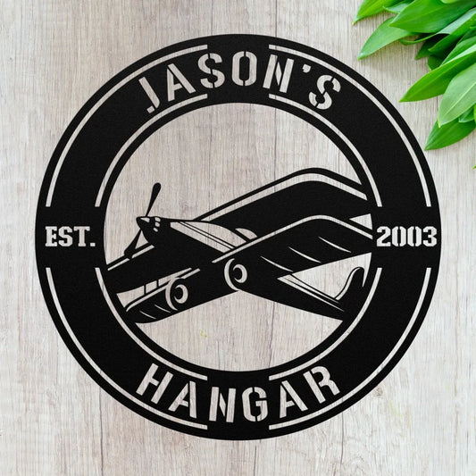 Personalized Airplane Hangar Metal Wall Art Custom Pilot