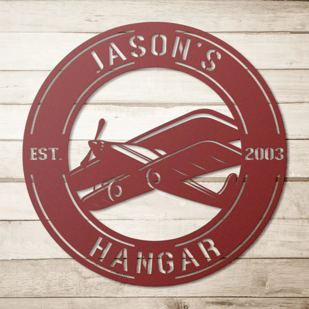 Personalized Airplane Hangar Metal Wall Art Custom Pilot