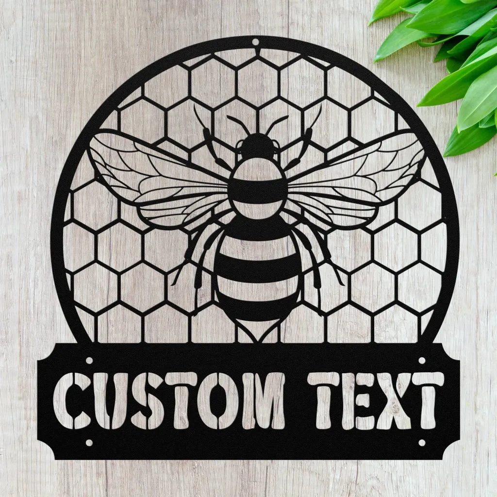 Personalized Beehive Metal Wall Art Custom Bee Name Sign -