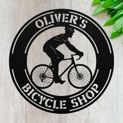 Personalized Bicycle Repair Shop Metal Sign - Black / 12