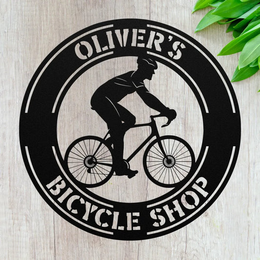 Personalized Bicycle Repair Shop Metal Sign - Black / 12