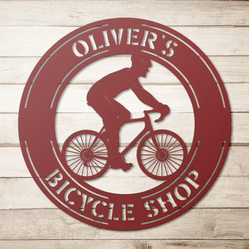 Personalized Bicycle Repair Shop Metal Sign - Red / 12 Inch