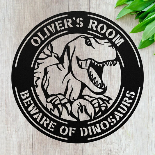 Personalized Dinosaur Metal Sign Custom T-Rex Wall Art Decor