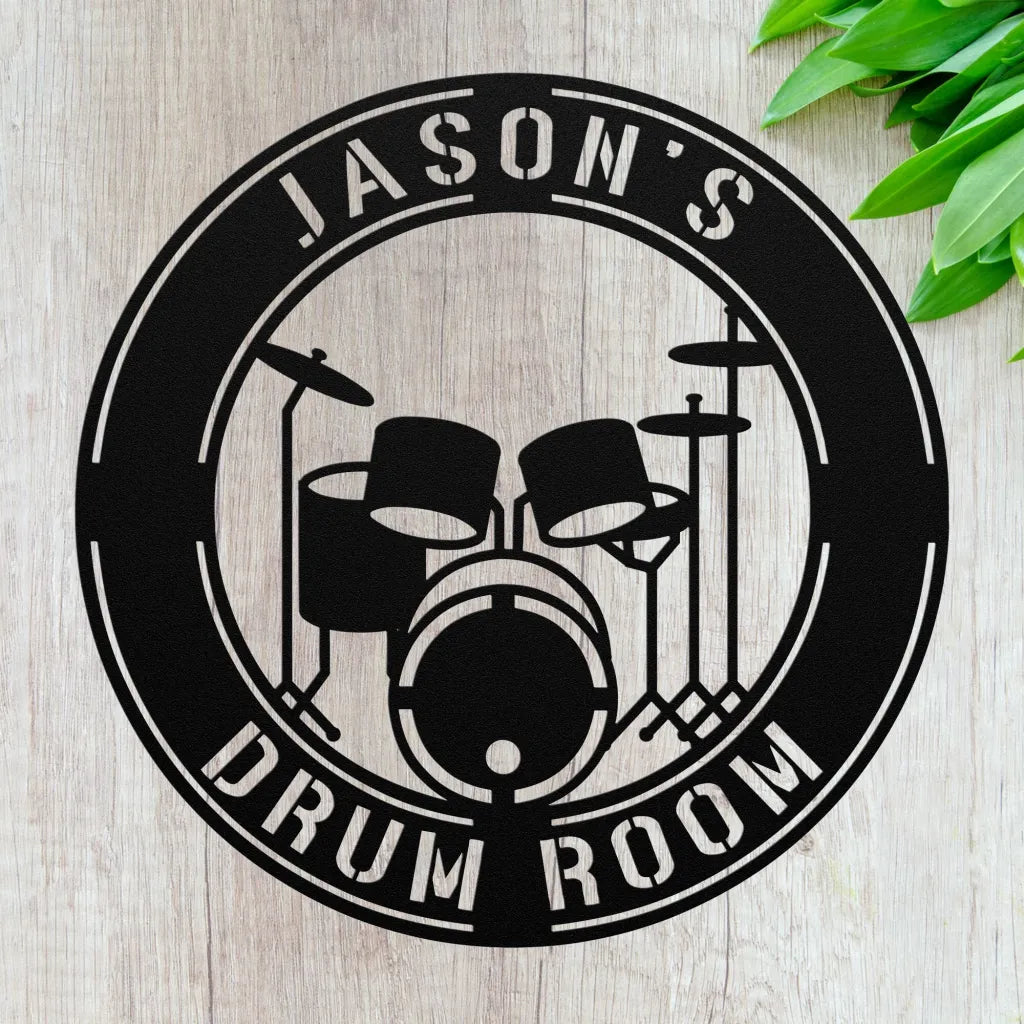 Personalized Drum Room Metal Wall Art - Custom Drummer Sign