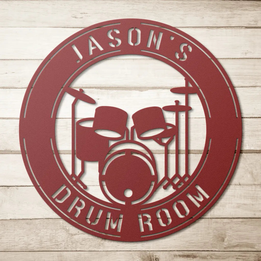 Personalized Drum Room Metal Wall Art - Custom Drummer Sign