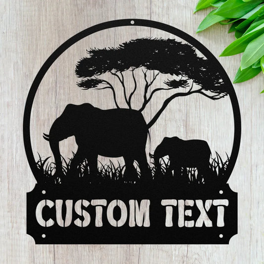 Personalized Elephant Metal Wall Art Custom Elephants Sign -