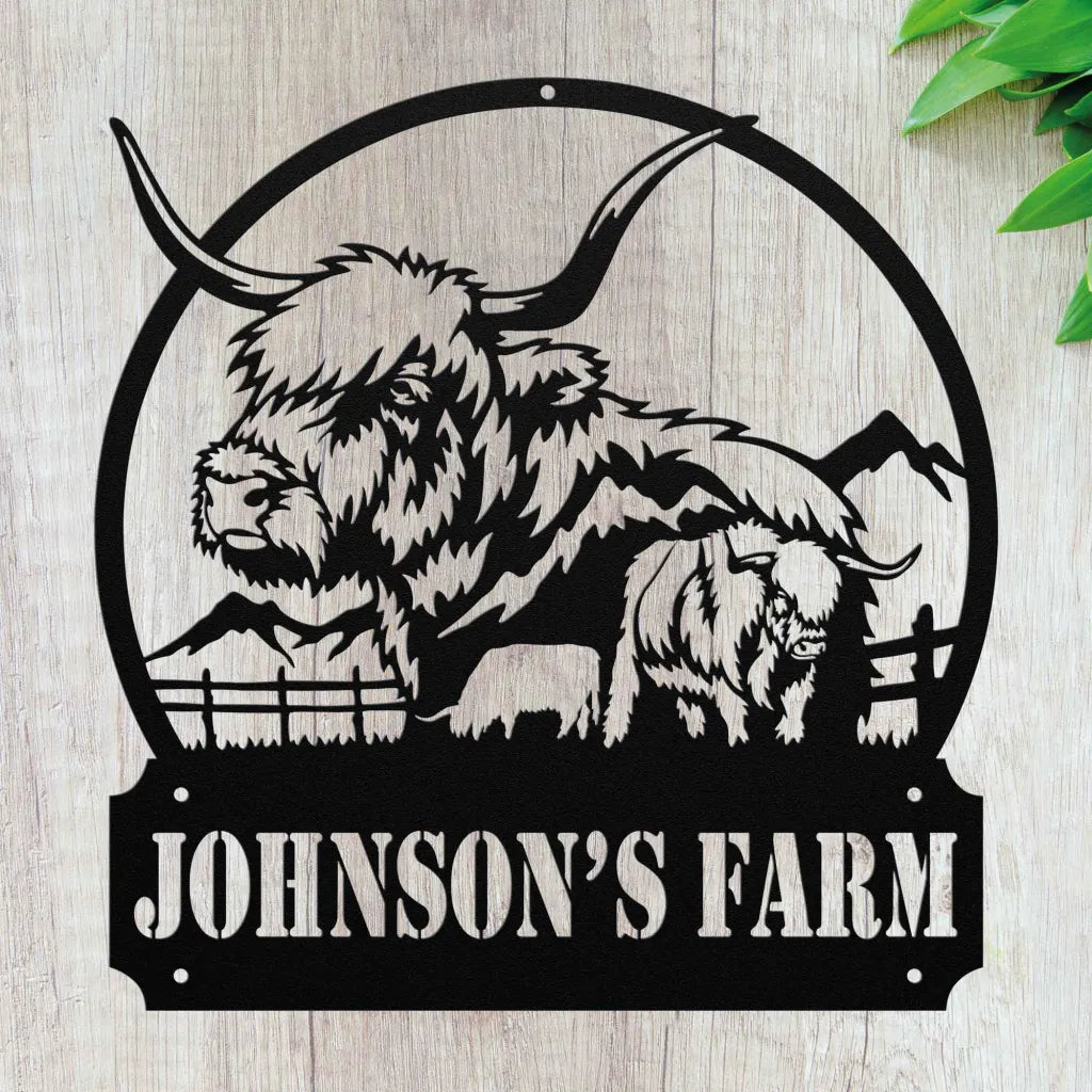 Personalized Highland Cow Metal Wall Art Custom Farm House