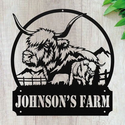 Personalized Highland Cow Metal Wall Art Custom Farm House