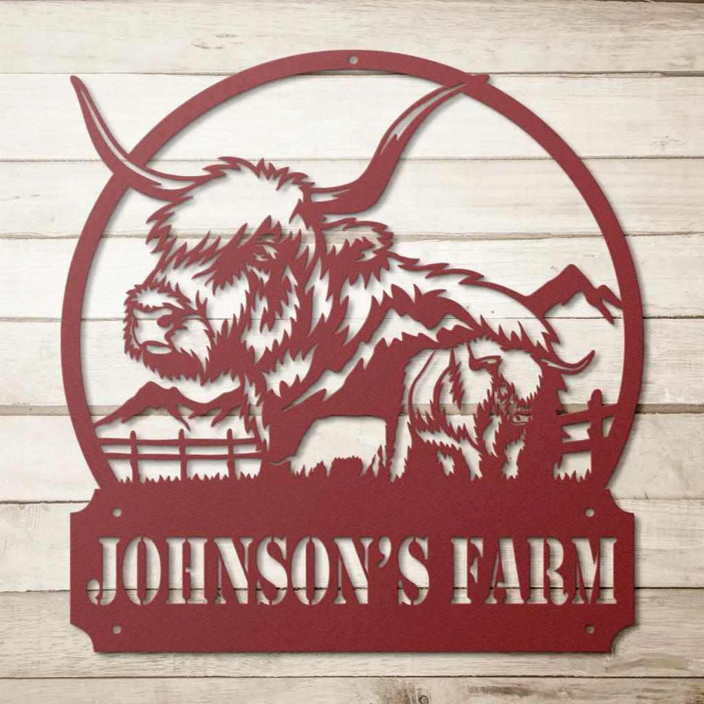 Personalized Highland Cow Metal Wall Art Custom Farm House