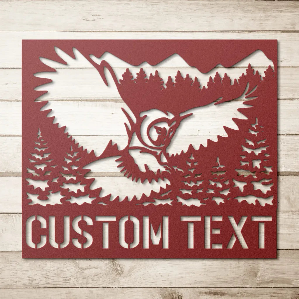 Personalized Owl Metal Wall Art Custom Owl House Sign - Red