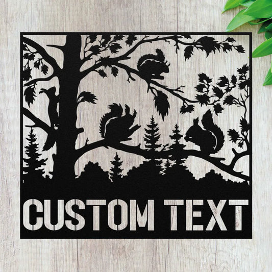 Personalized Squirrel Metal Wall Art Custom Woodland Sign