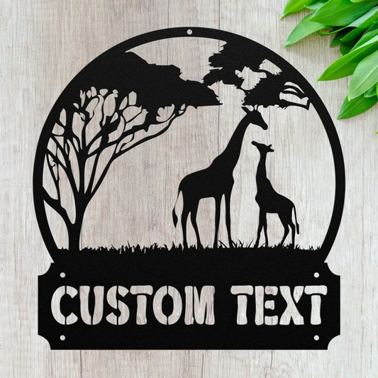 Personalized Zoo Animals Metal Wall Art Custom Giraffe Sign